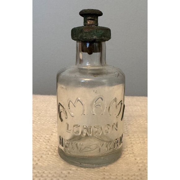 Antique RARE Glass AMAMI Empty Perfume Bottle London New York w Original Stopper - Picture 1 of 12